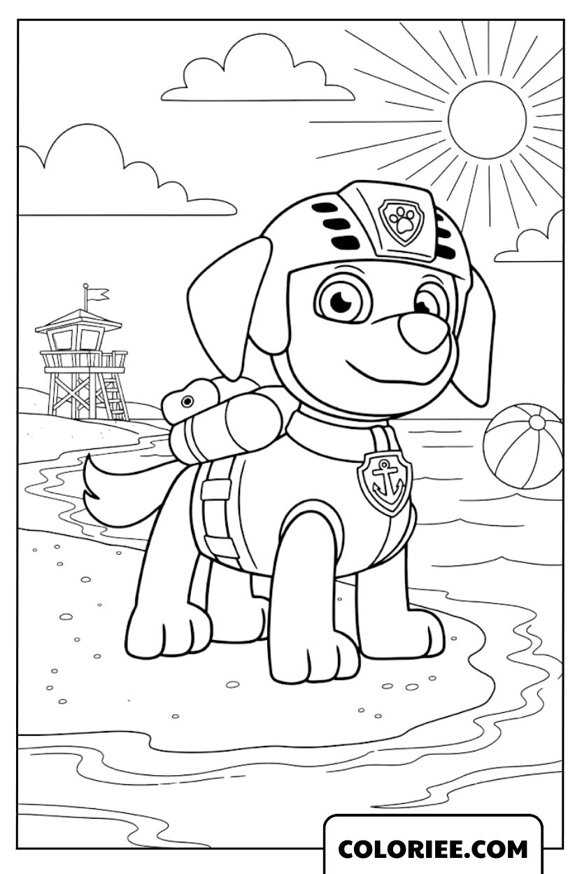 Coloriage Pat Patrouille Zuma en mission de sauvetage
