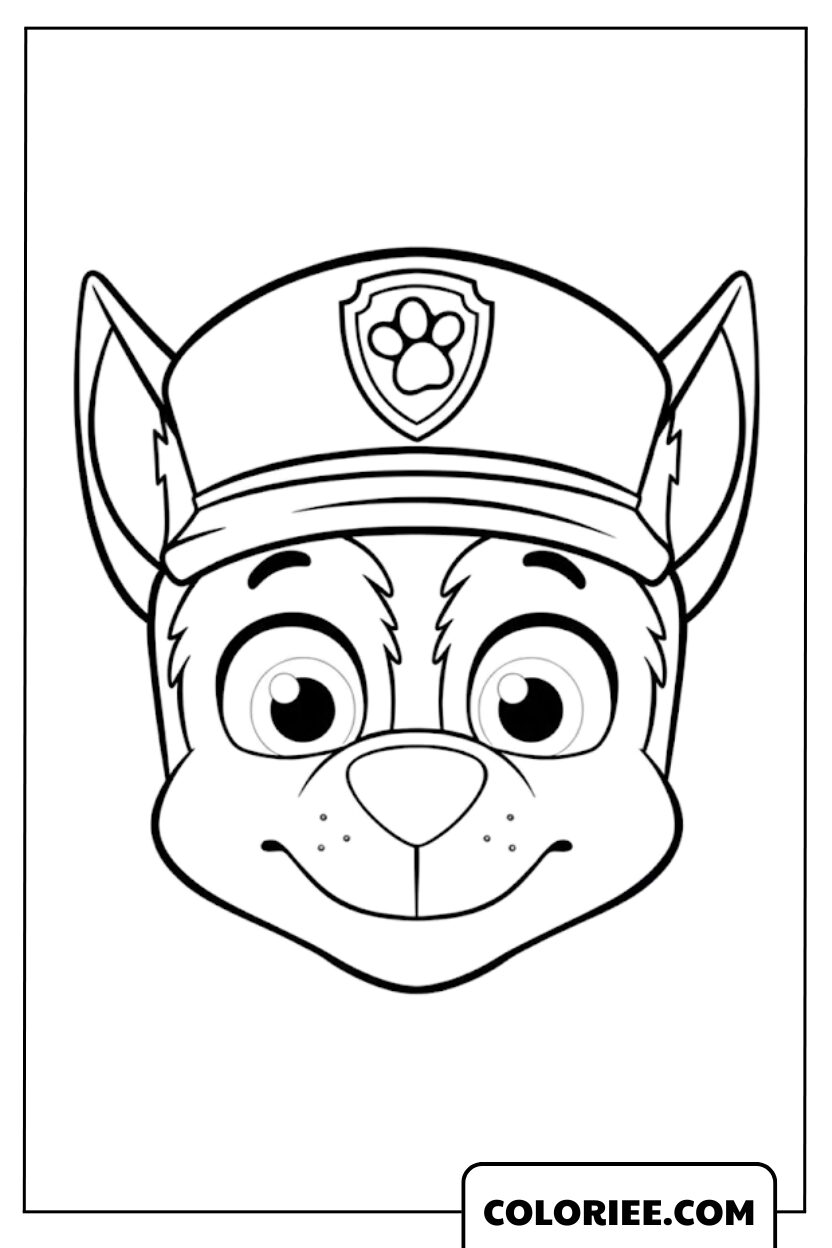 Coloriage Pat Patrouille le visage mignon de Chase