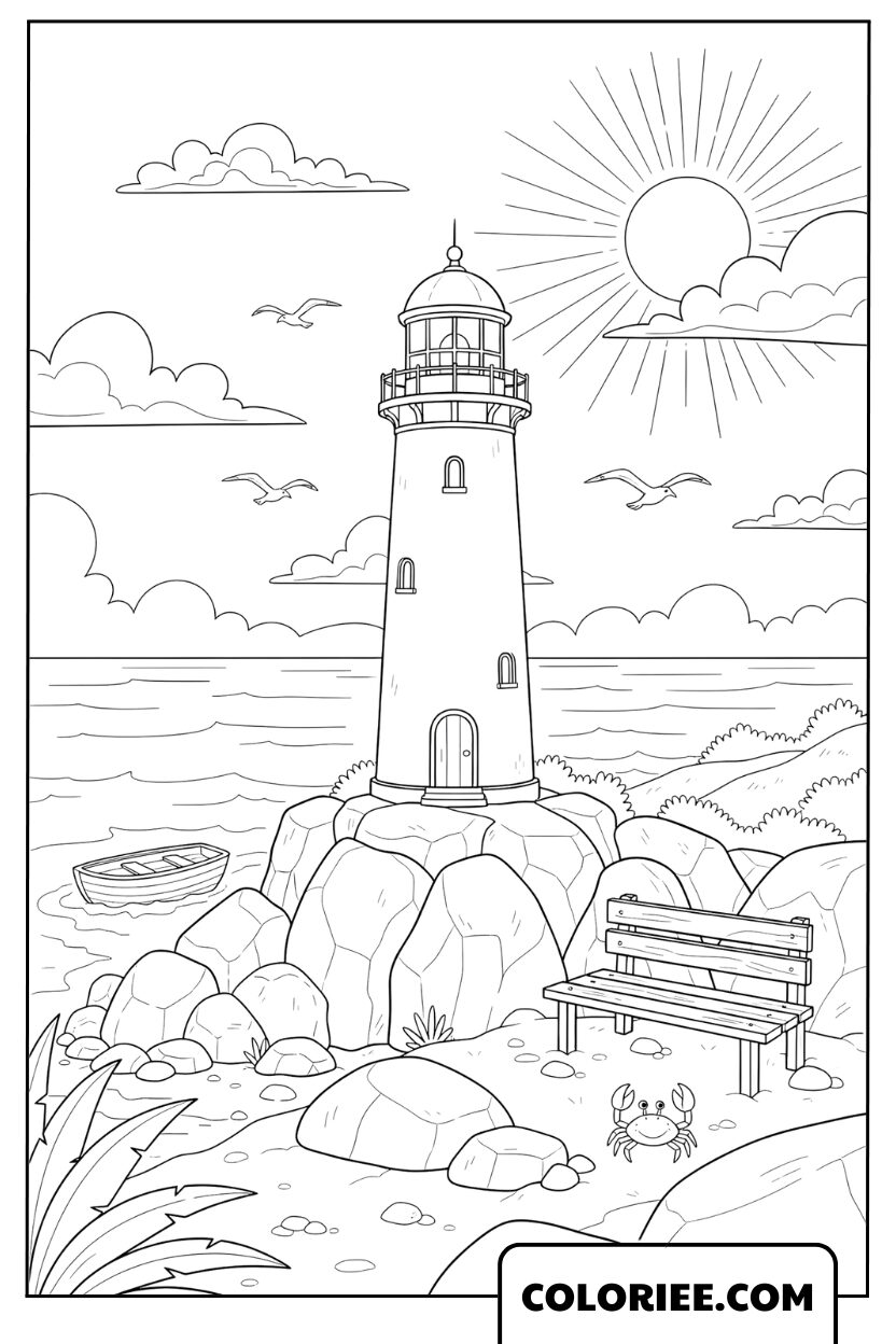 Coloriage Phare à l’Aube
