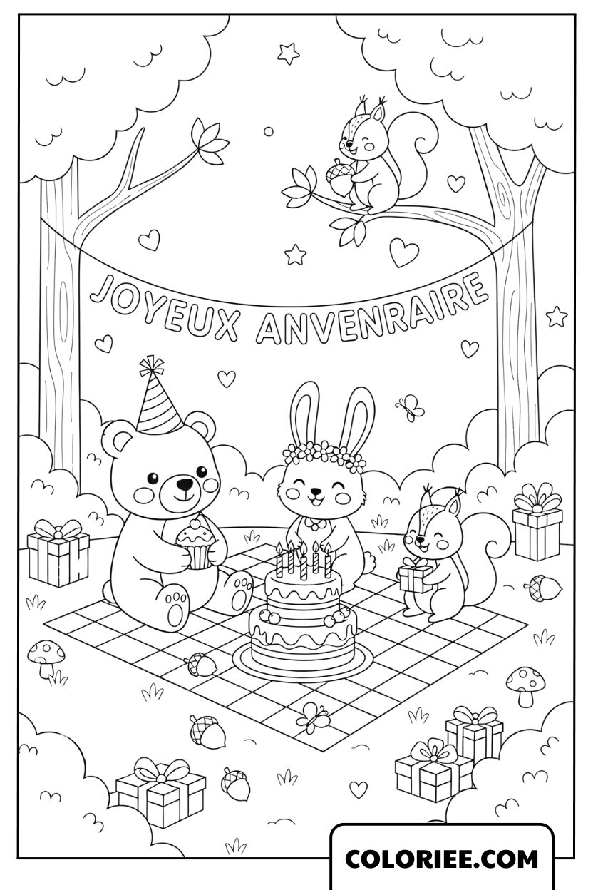 Coloriage Pique-nique d’Anniversaire