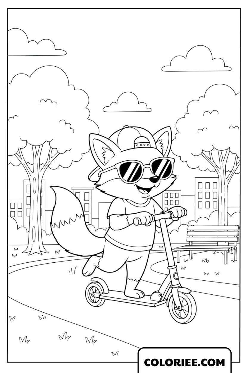 Coloriage Renard Actif en Promenade au Parc