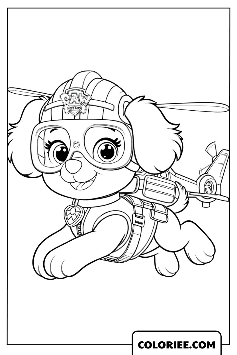 Coloriage Skye volant dans le ciel de la Pat’ Patrouille