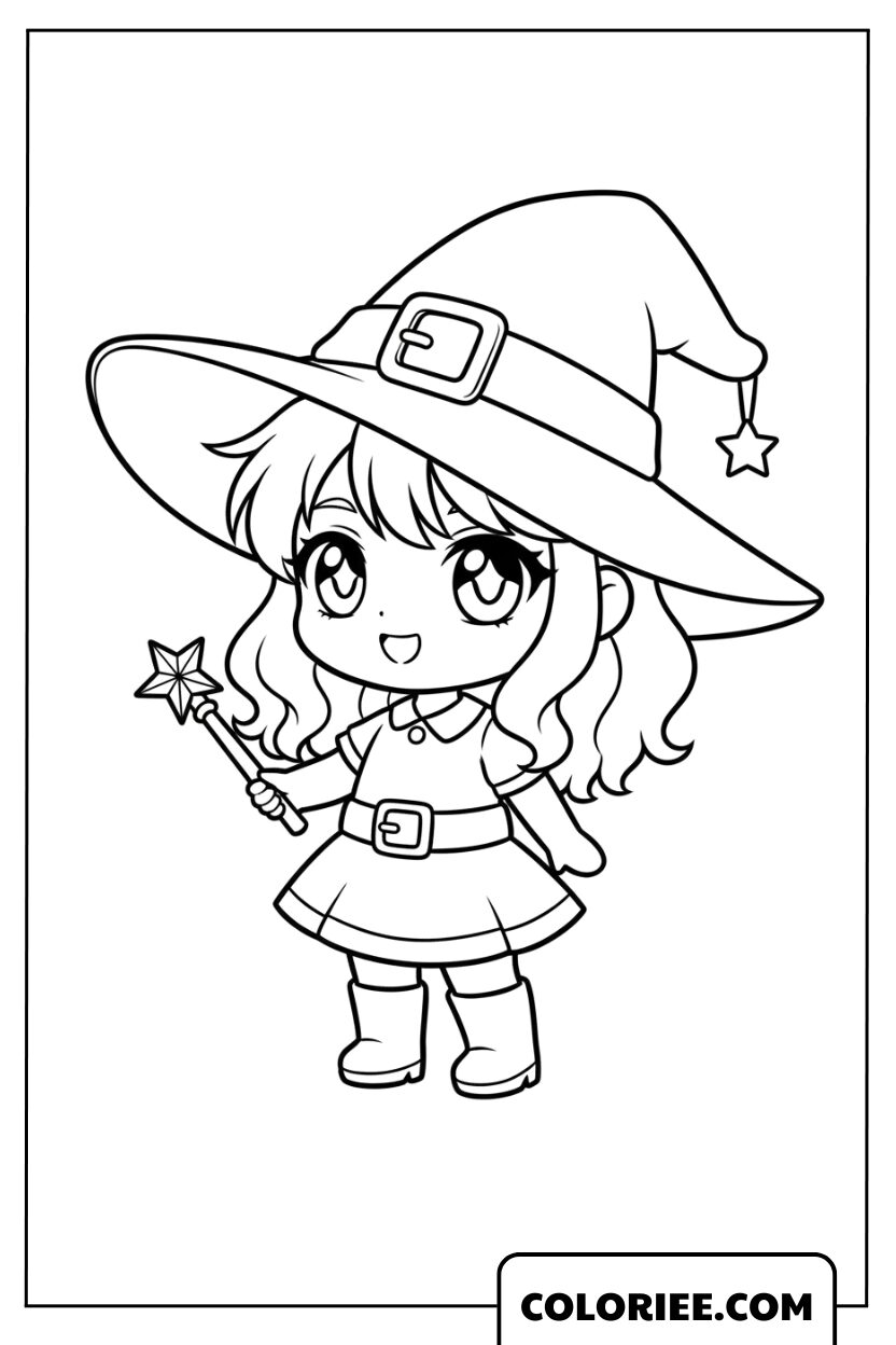 Coloriage Sorcière la petite sorcière avec sa baguette magique