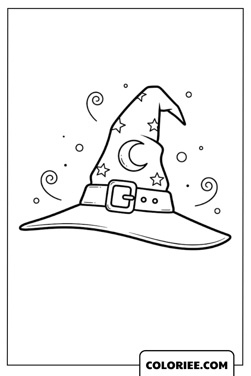 Coloriage Sorcière le chapeau magique de la sorcière