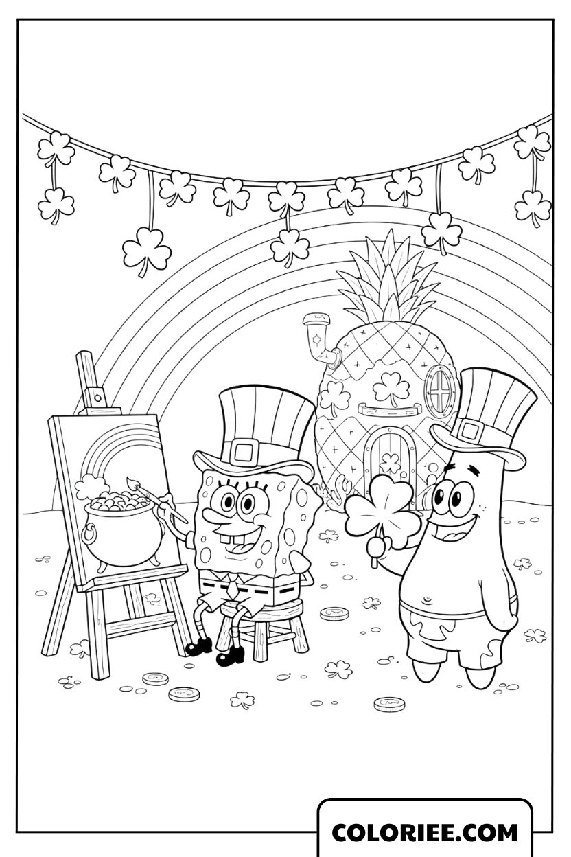 Coloriage SpongeBob et Patrick pour la Fête de la Saint Patrick