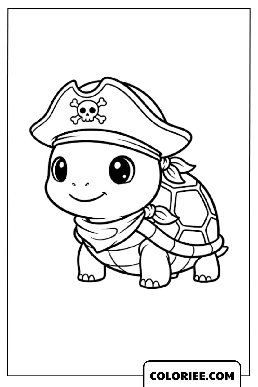 Coloriage Tortue Pirate Mignonne