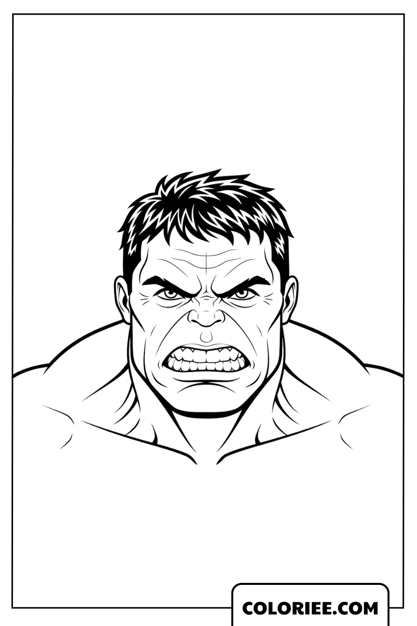 Coloriage du visage de Hulk concentré