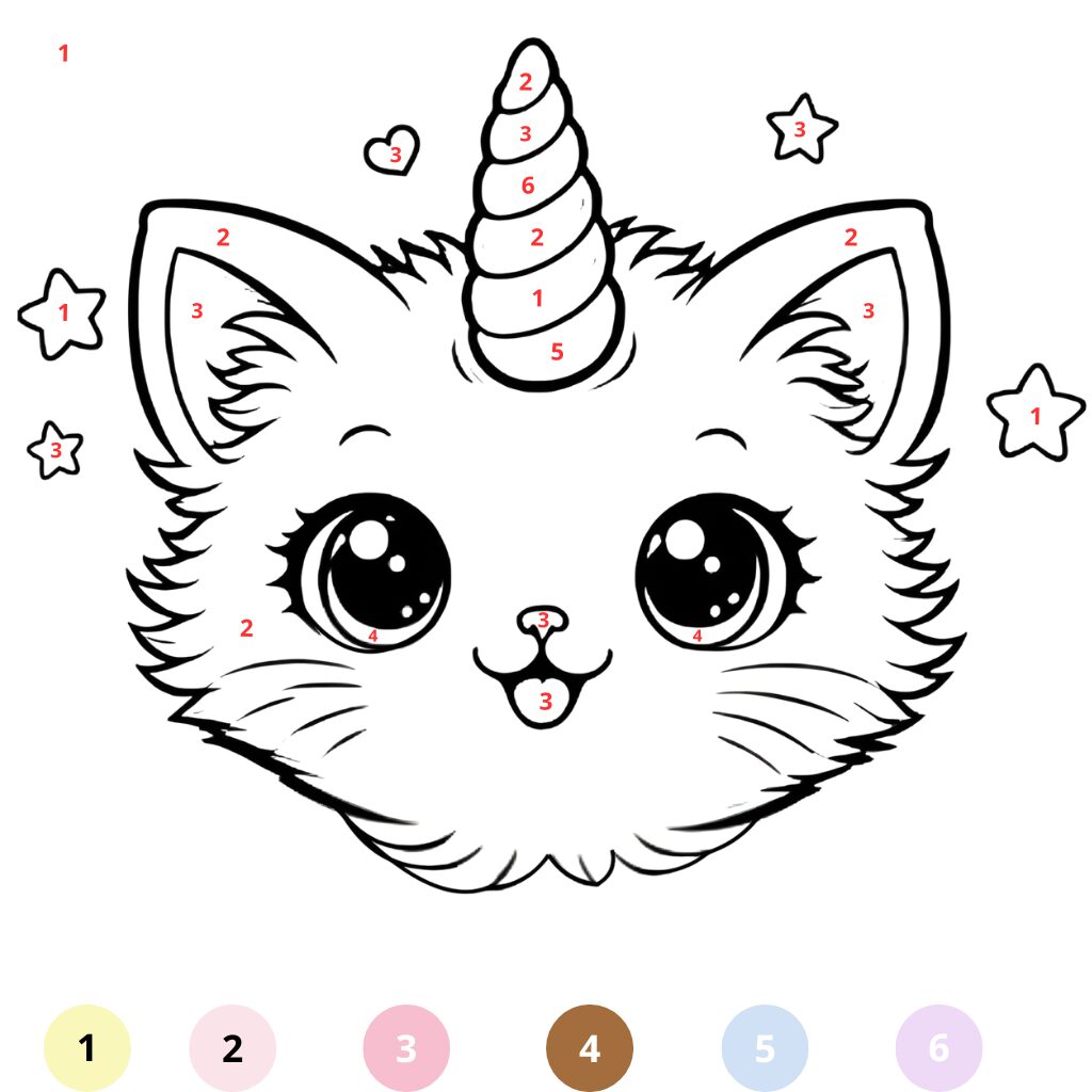 Coloriage chat licorne mignon par numéros (2)
