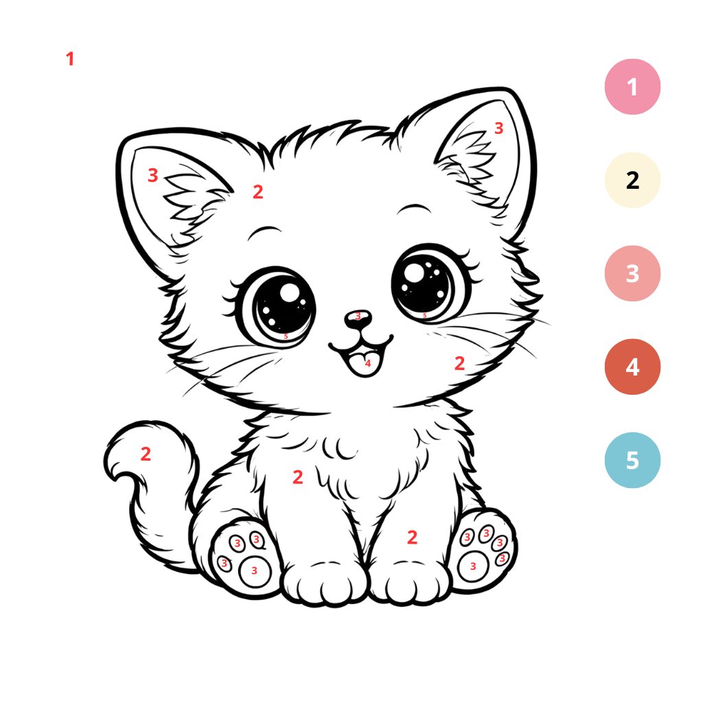 Coloriage chaton mignon par numéros (2)