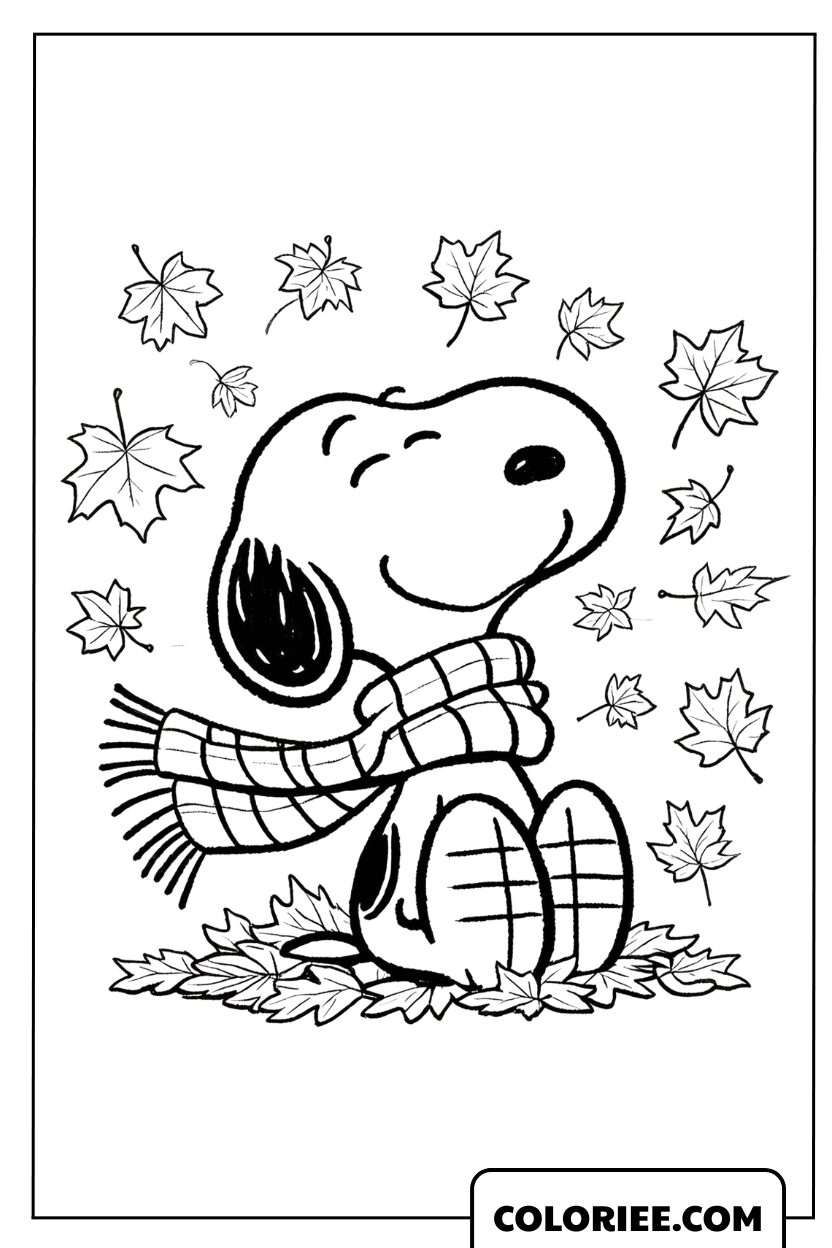 Coloriage de Snoopy profitant de l'air frais de l'automne