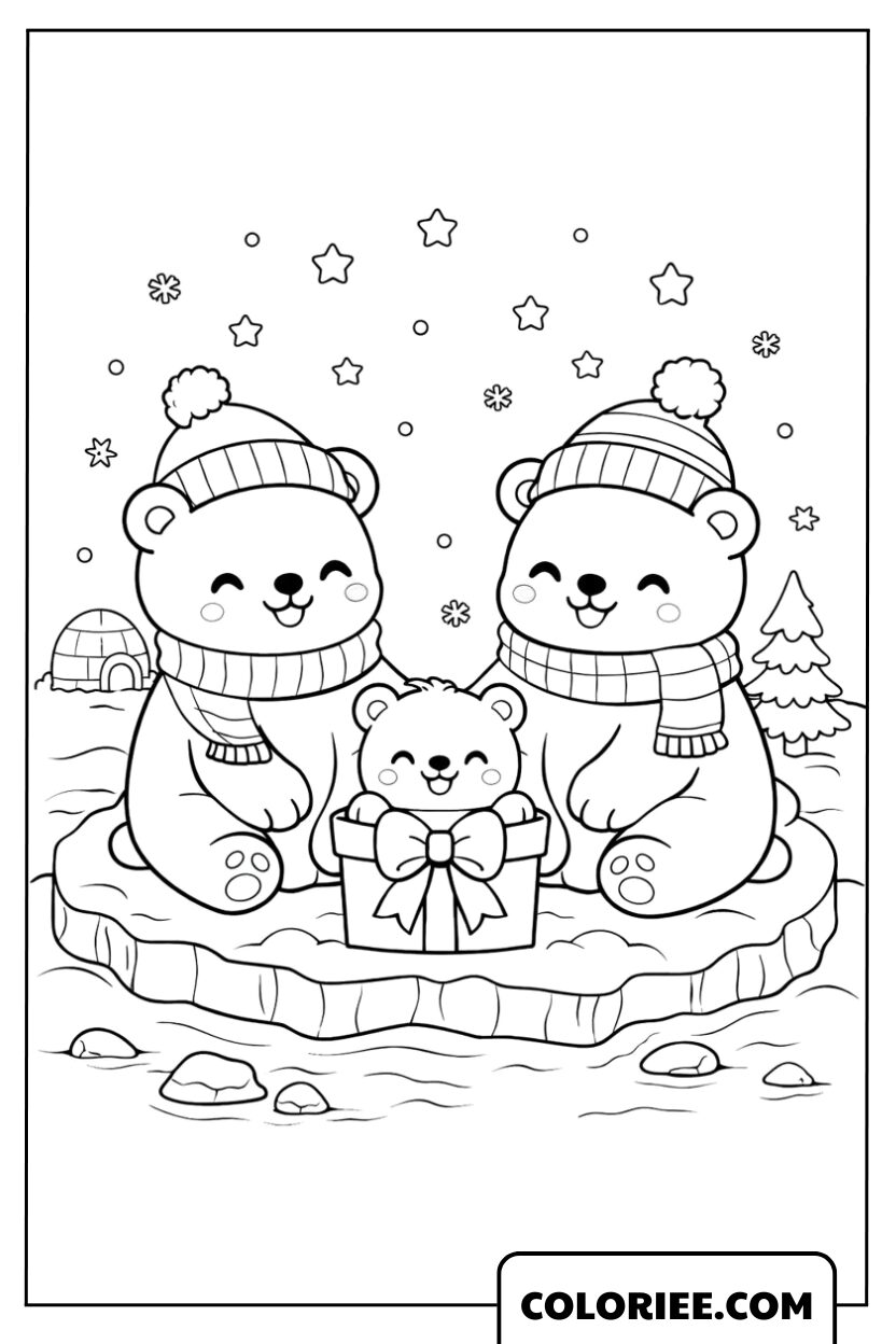 Coloriage de la Famille d'Ours Mignonne