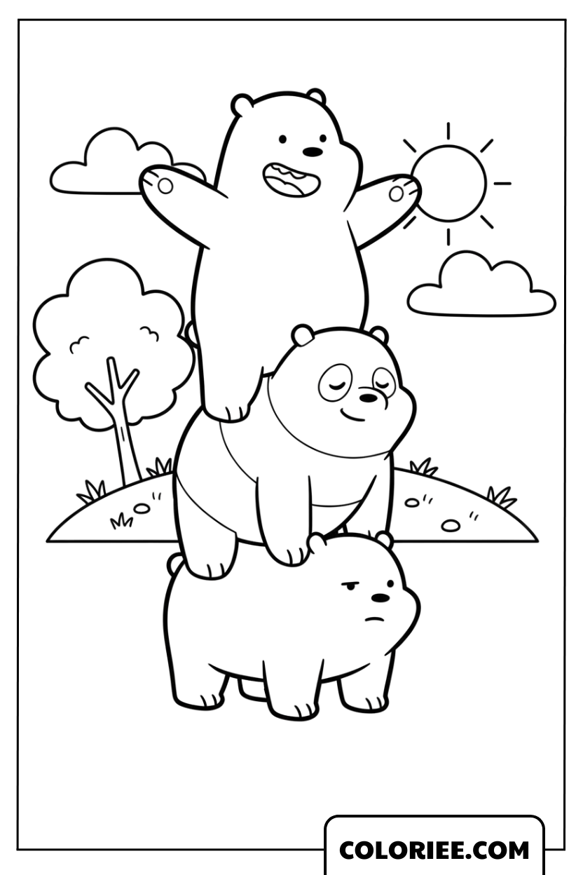 Coloriage des Trois Ours We Bare Bears Empilés et Amusants