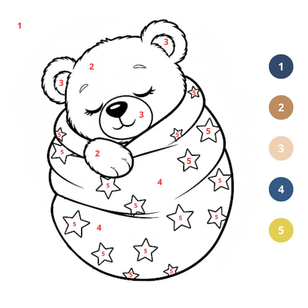 Coloriage ours mignon par numéros (2)