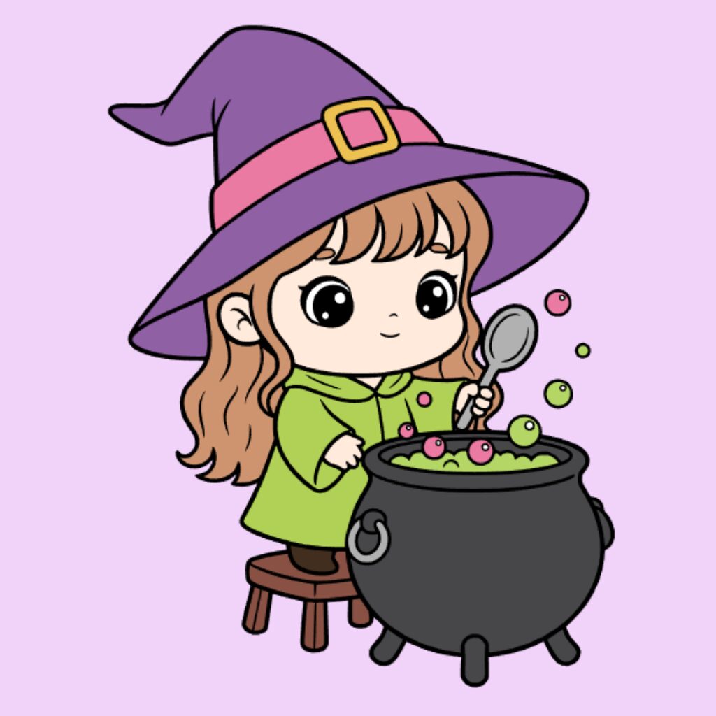 Coloriage sorcière mignonne par numéros