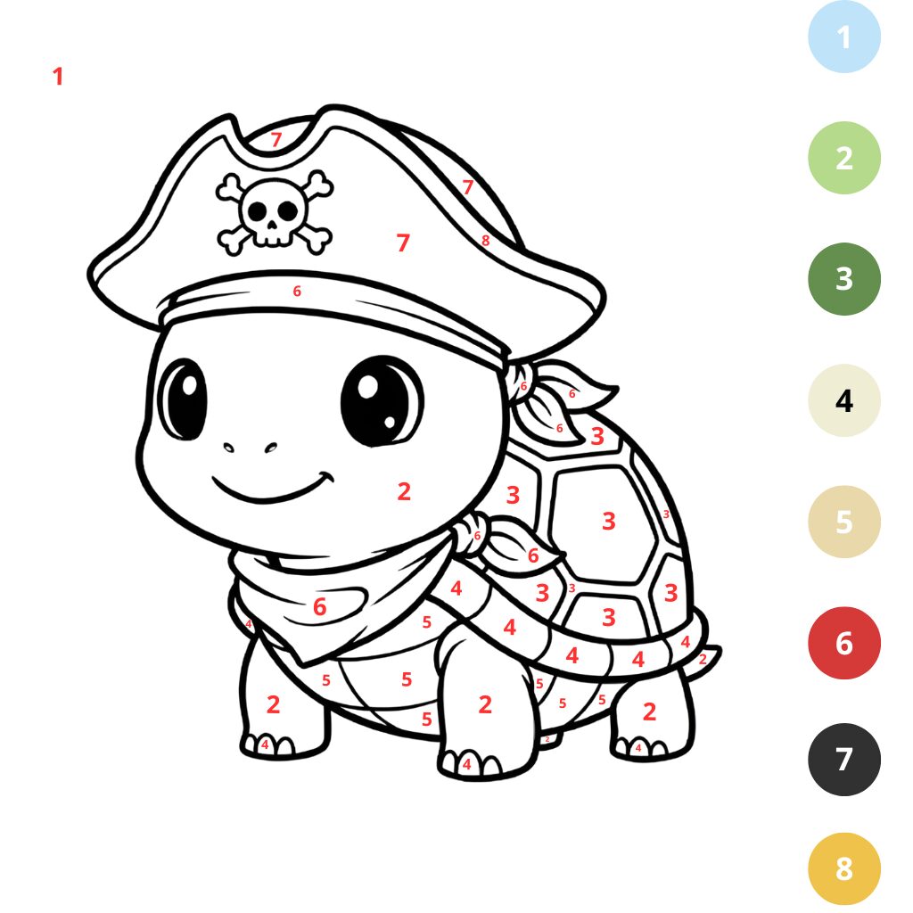 Coloriage tortue mignonne par numéros (2)