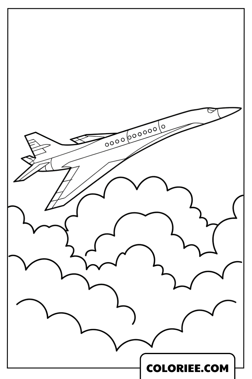 Dessin Avion à réaction volant parmi les nuages