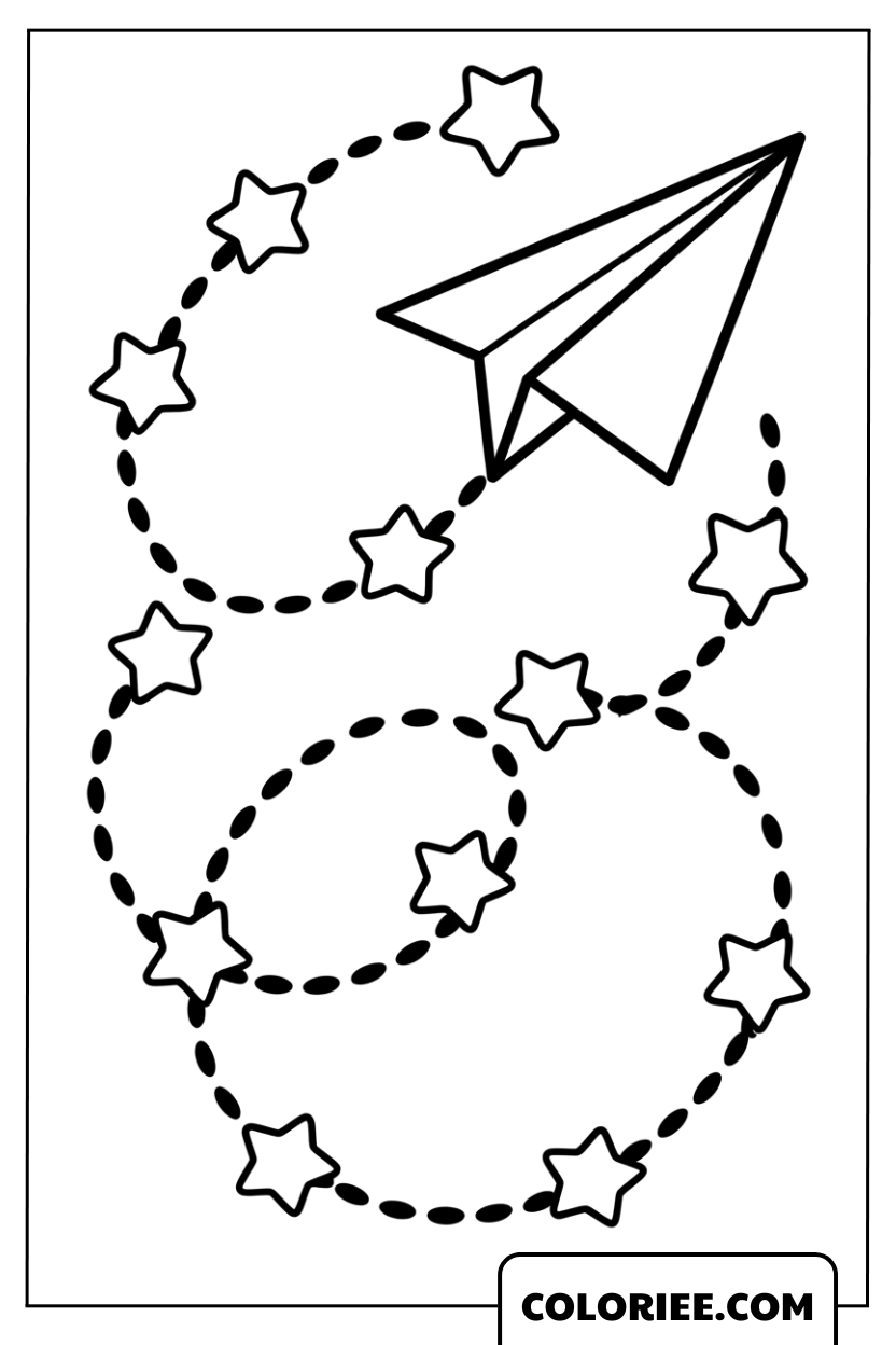 Dessin Avion en papier suivant une traînée d’étoiles