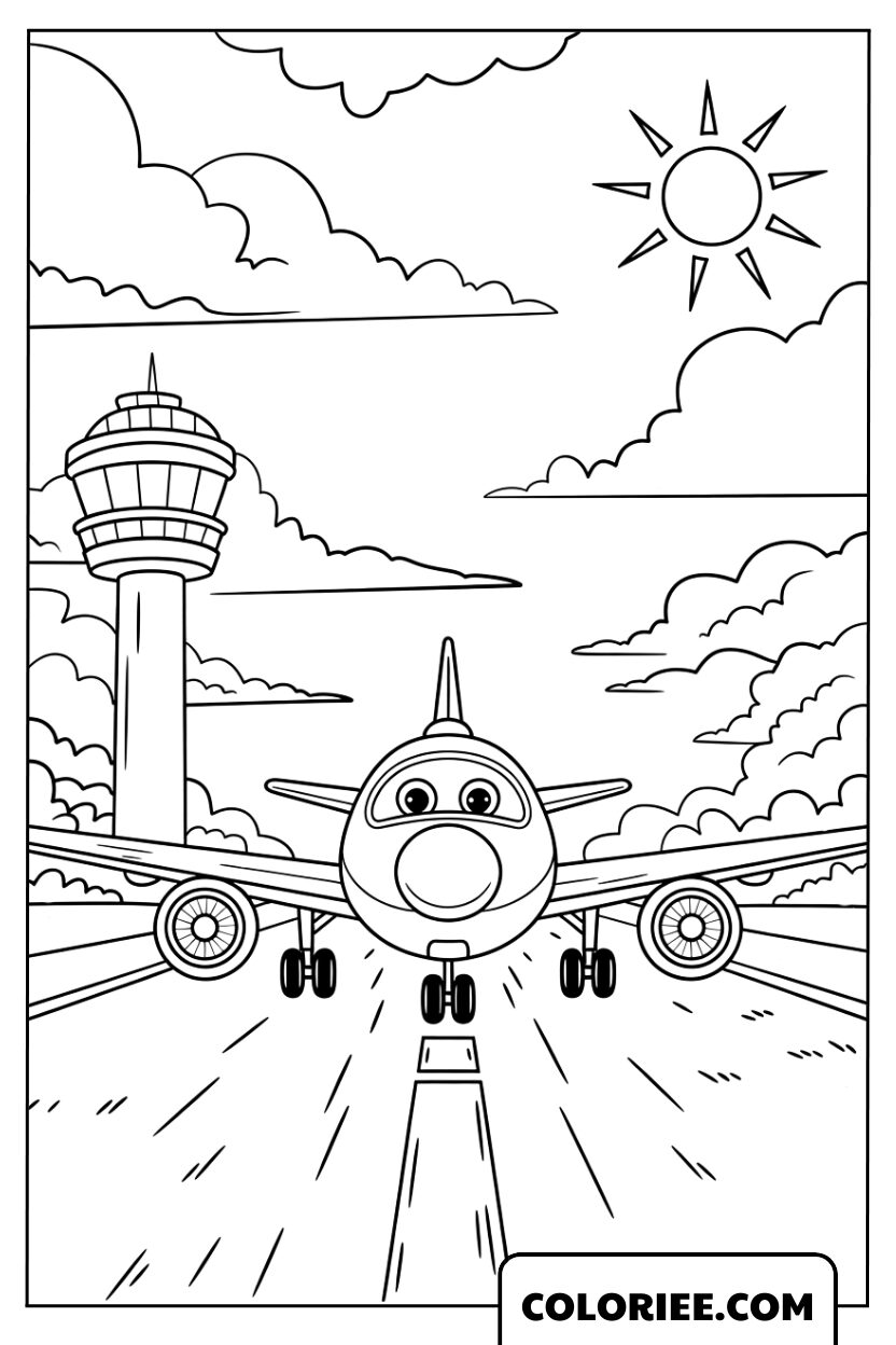 Dessin Avion prêt à décoller à l’aéroport