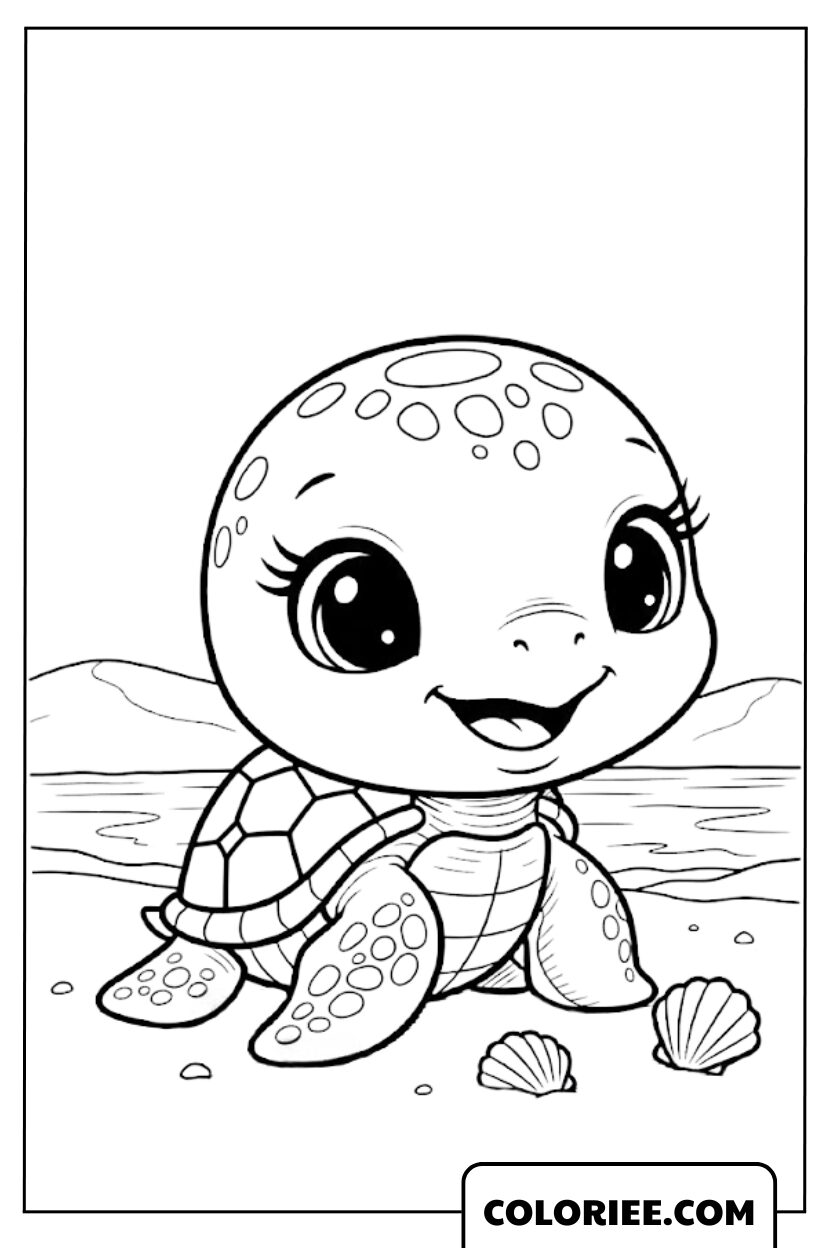 Dessin Bébé Tortue sur la Plage