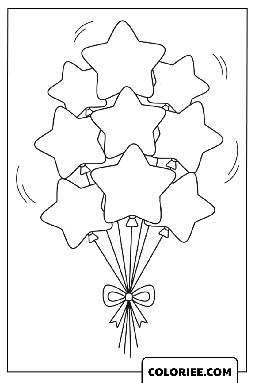 Dessin Bouquet de ballons en forme d’étoiles scintillantes