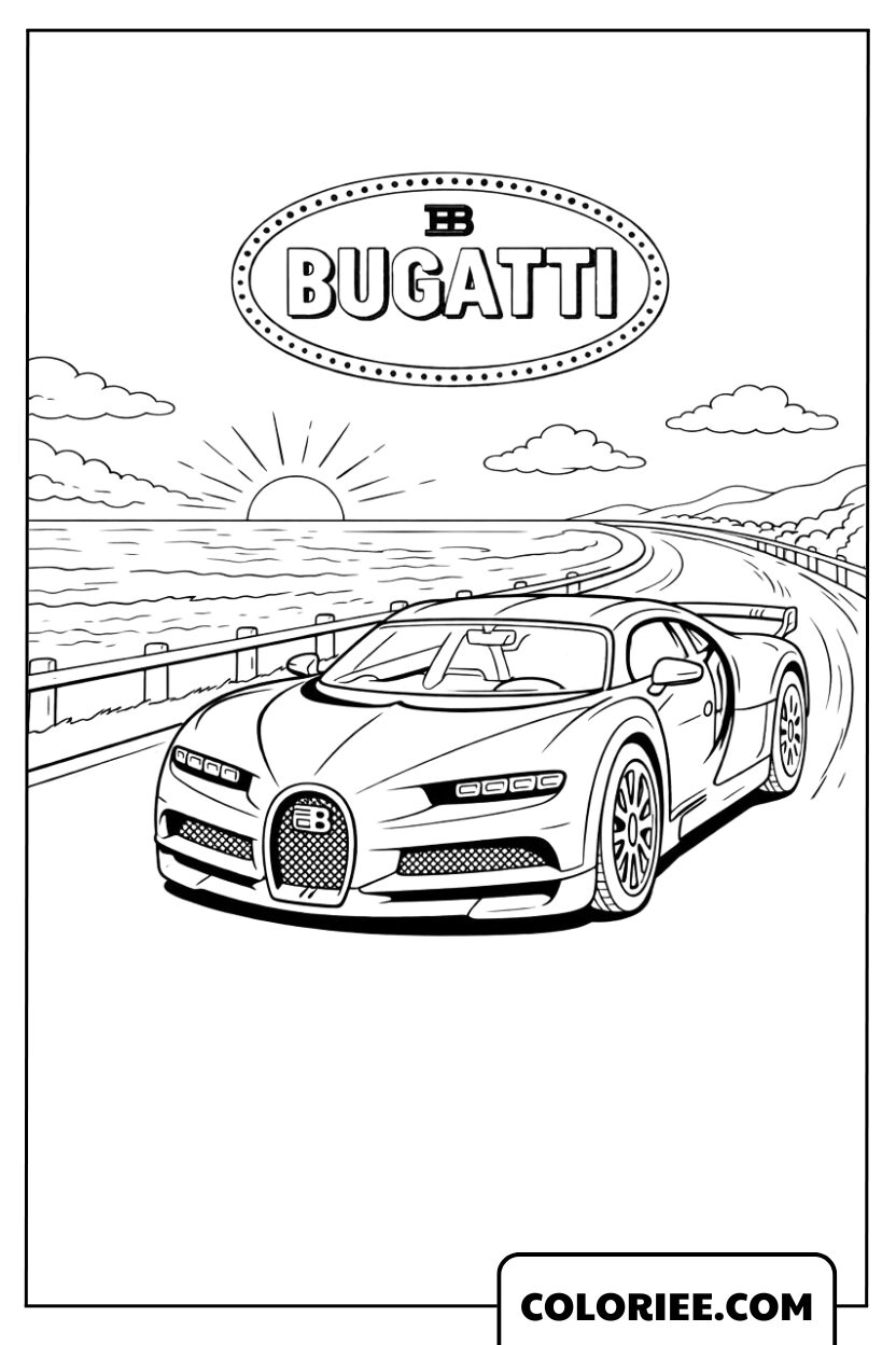 Dessin Bugatti à grande vitesse sur l’autoroute