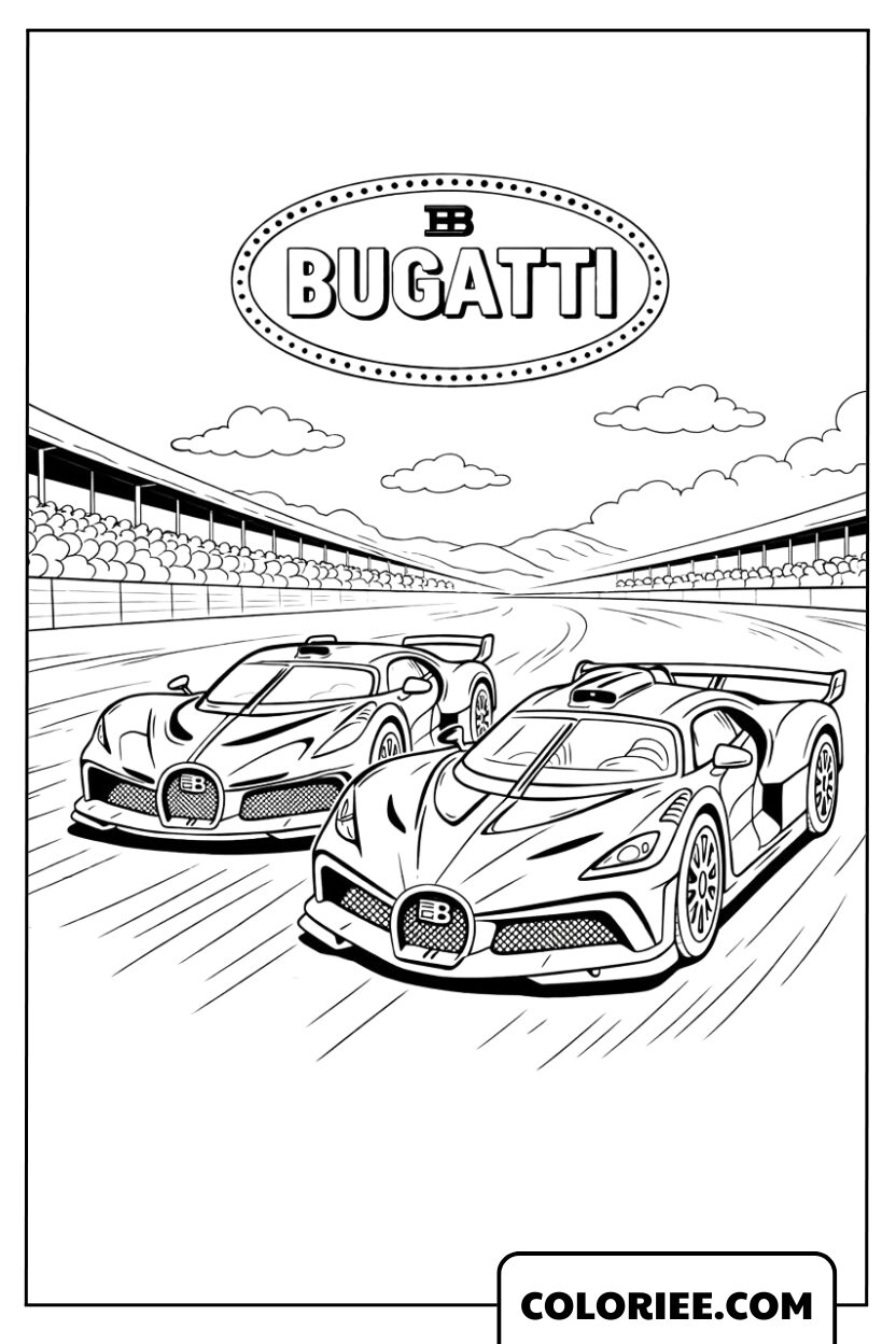 Dessin Bugatti en course sur circuit