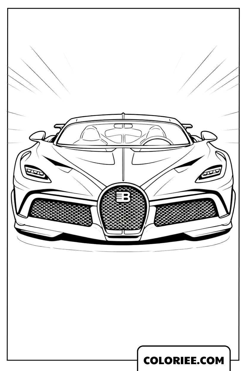 Dessin Bugatti vue de face puissante