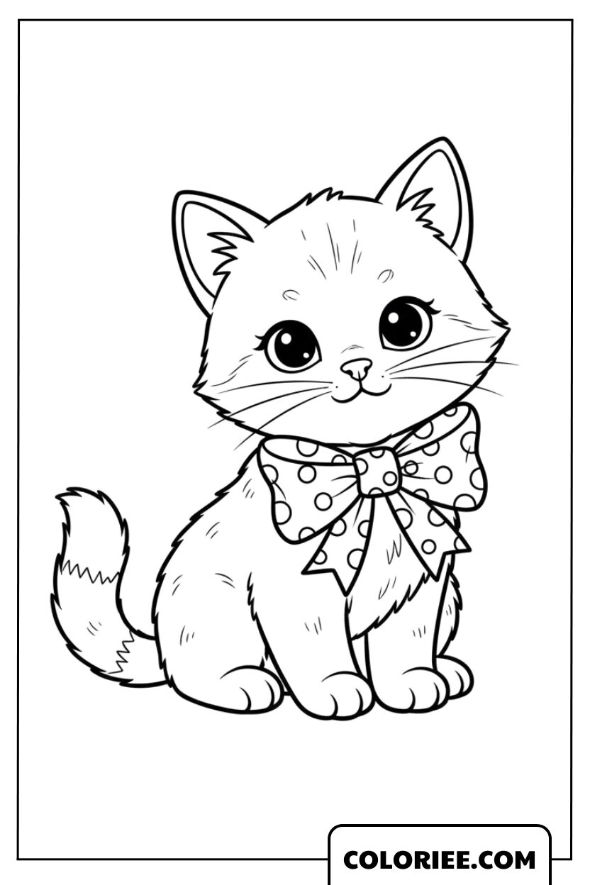 Dessin Chaton avec un Nœud Adorable