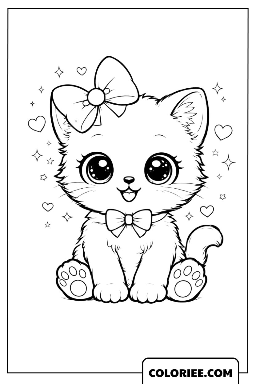 Dessin Chaton avec un Nœud Mignon