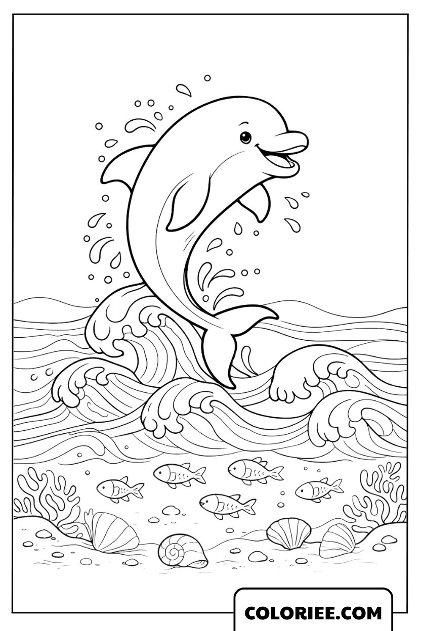 Dessin Dauphin Sautant sur les Vagues