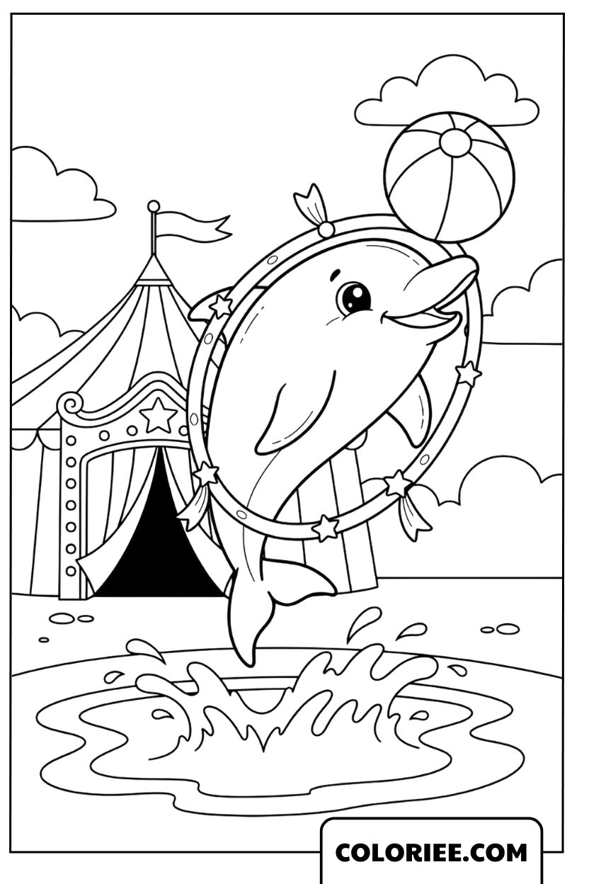Dessin Dauphin en Spectacle Devant le Cirque