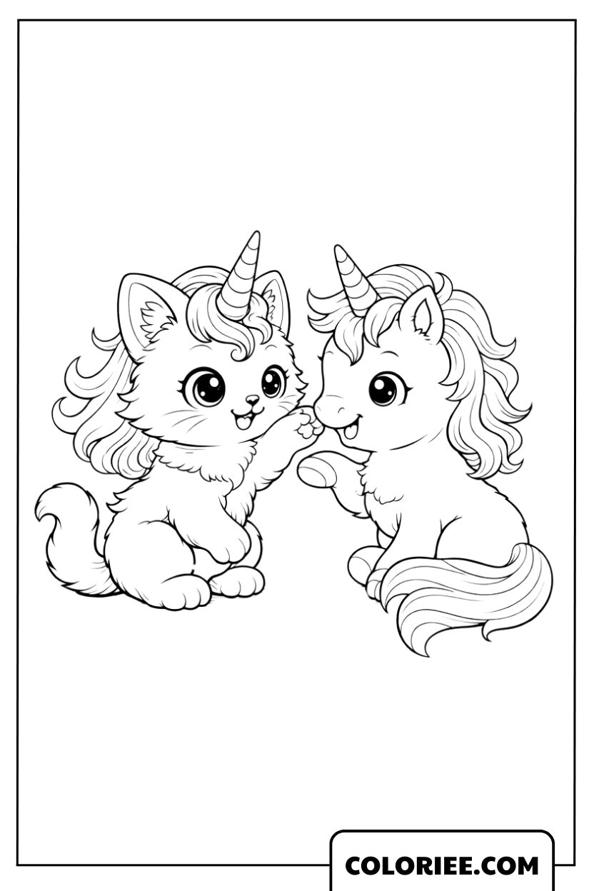 Dessin Duo d’Amis Licorne & Chat Licorne Trop Mignons