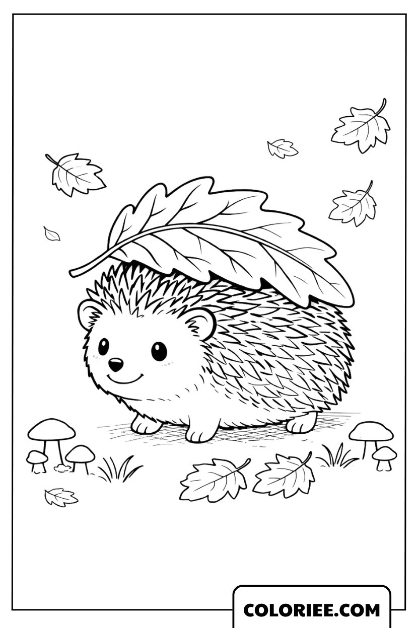 Dessin Hérisson Sous une Feuille d’Automne