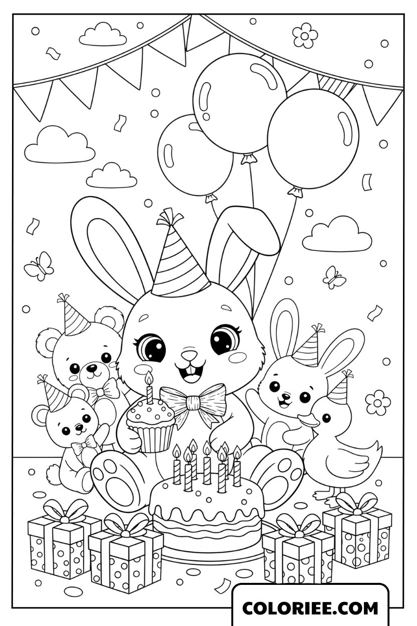 Dessin Lapin et Fête d’Anniversaire