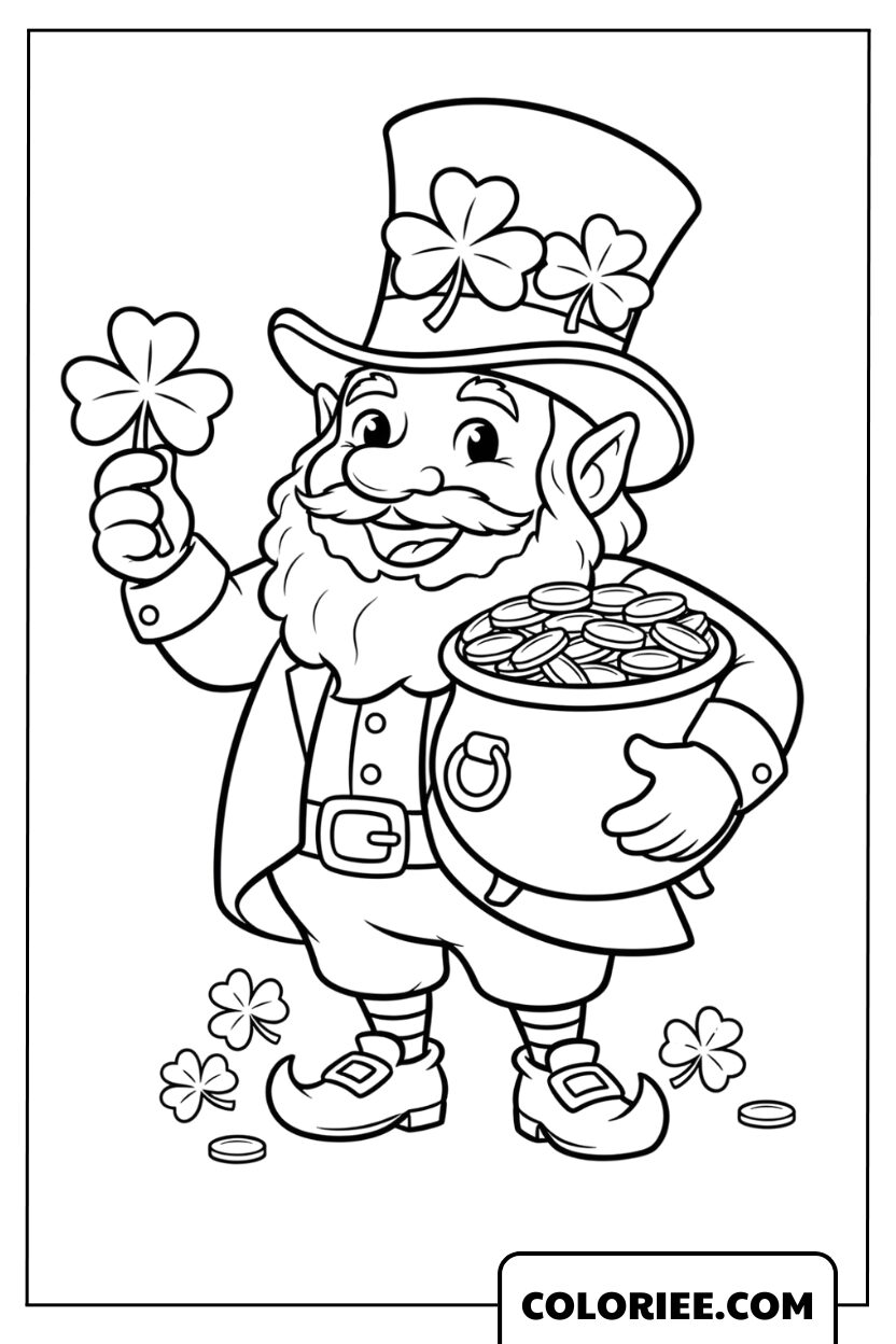 Dessin Leprechaun et Chaudière d’Or Saint Patrick