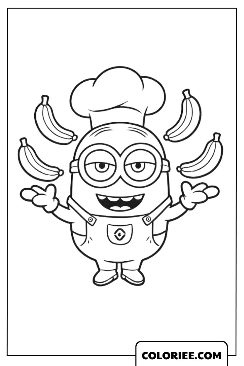 Dessin Minion chef avec des bananes