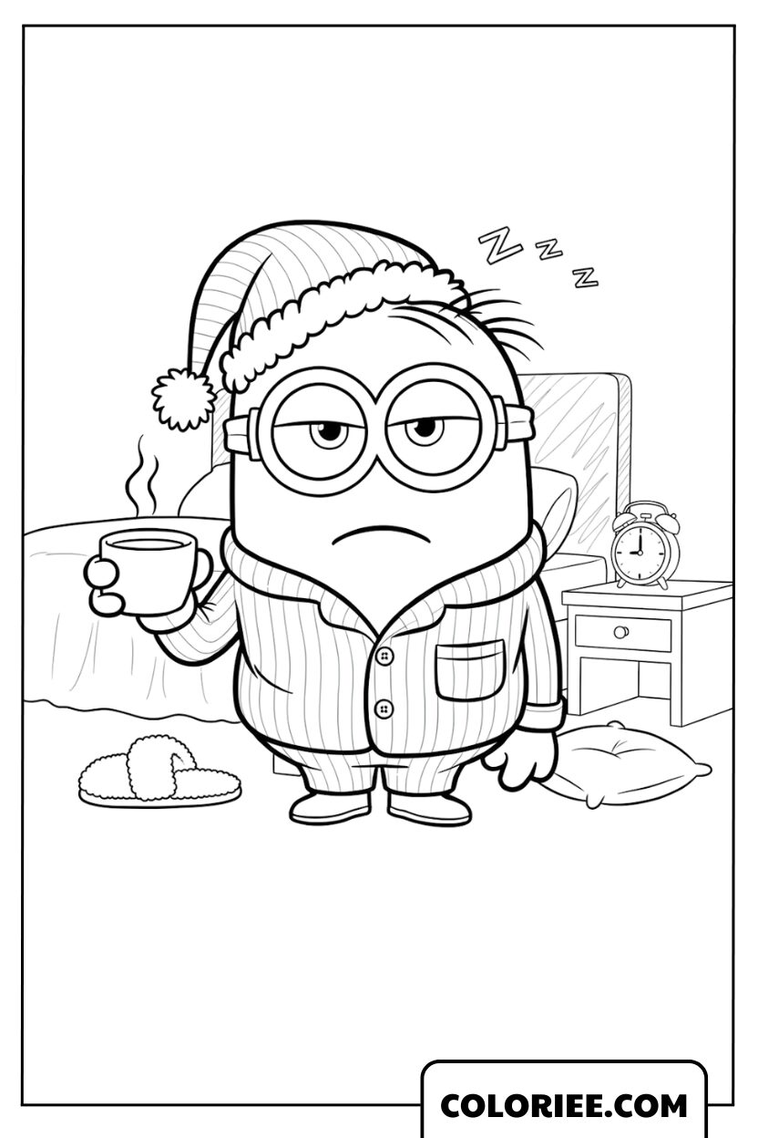 Dessin Minion fatigué en pyjama