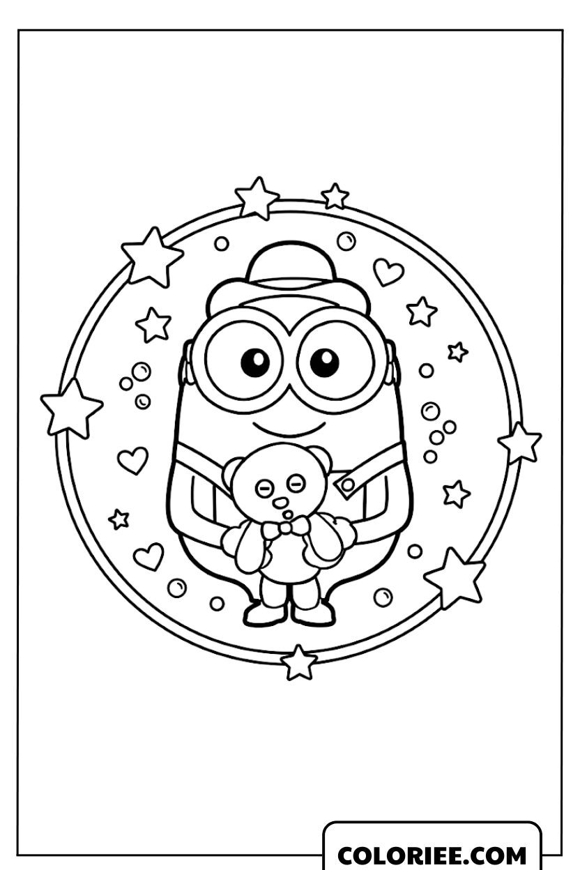 Dessin Minions Bob tenant son ours en peluche