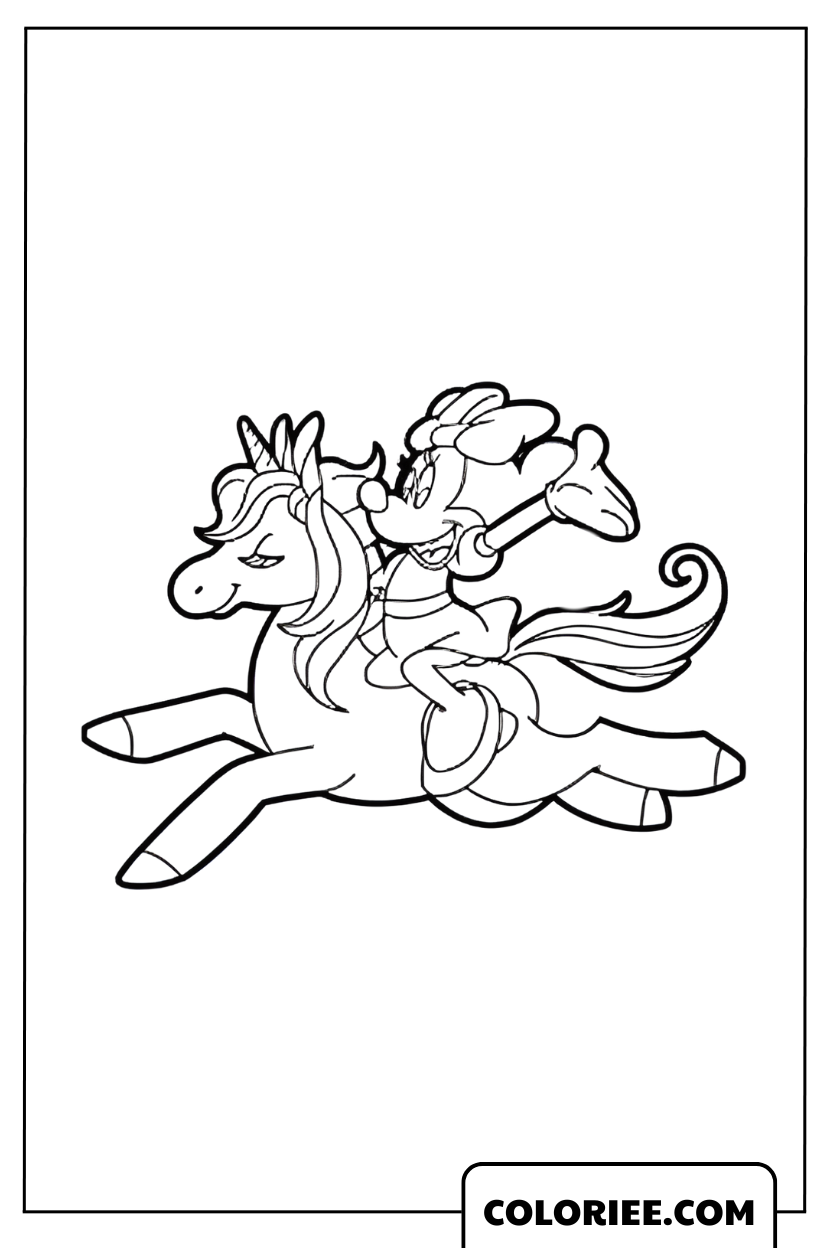Dessin Minnie sur une licorne volante