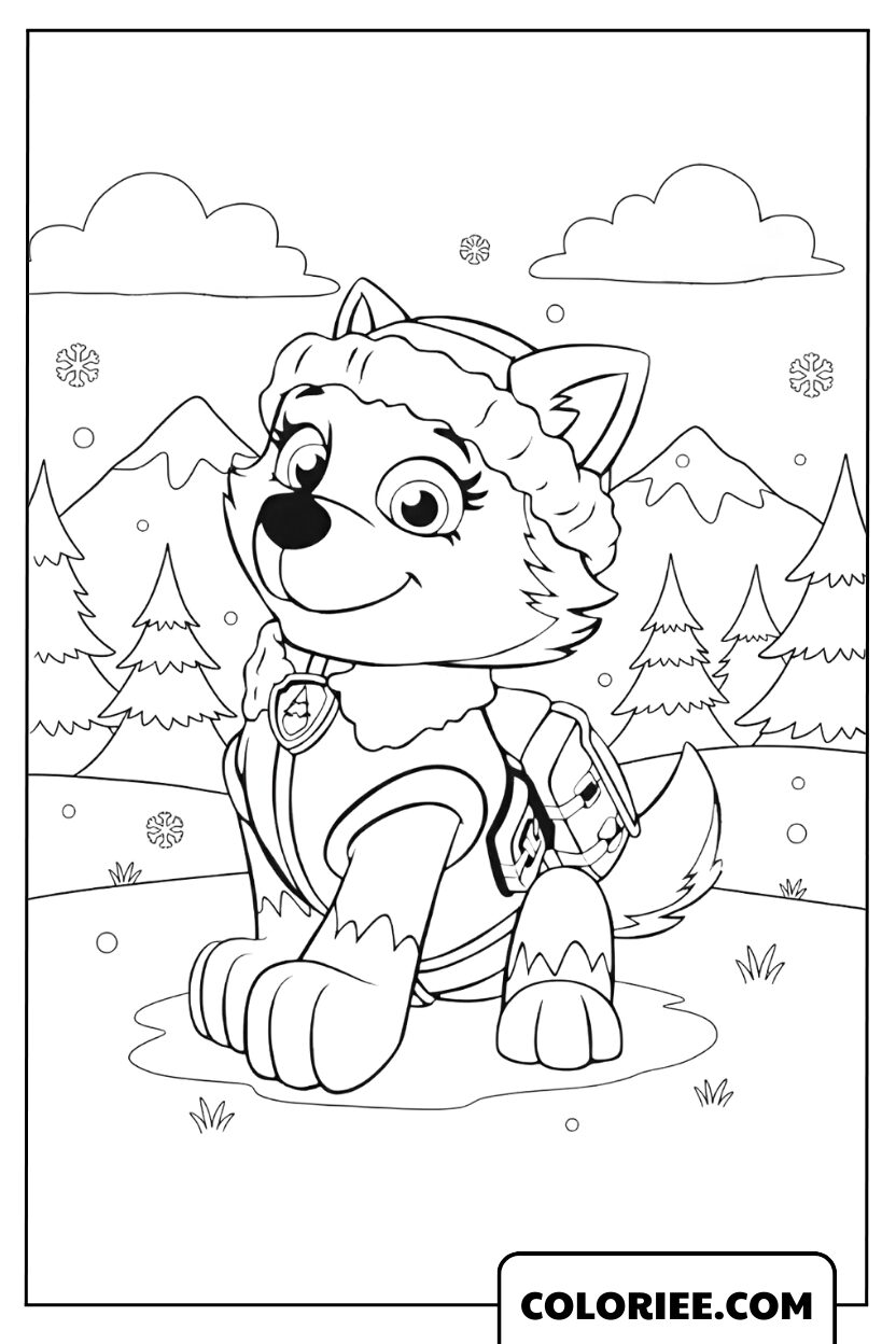 Dessin Pat Patrouille Everest dans un décor enneigé