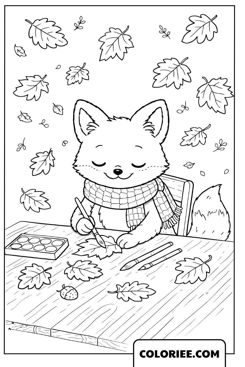 Dessin Petit Renard Peint les Feuilles d’Automne