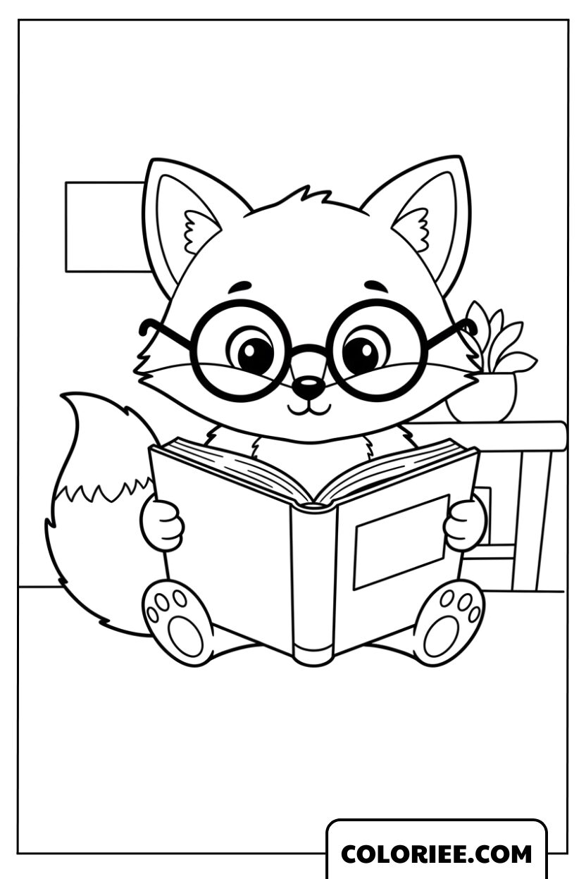 Dessin Renard Intelligent en Train de Lire