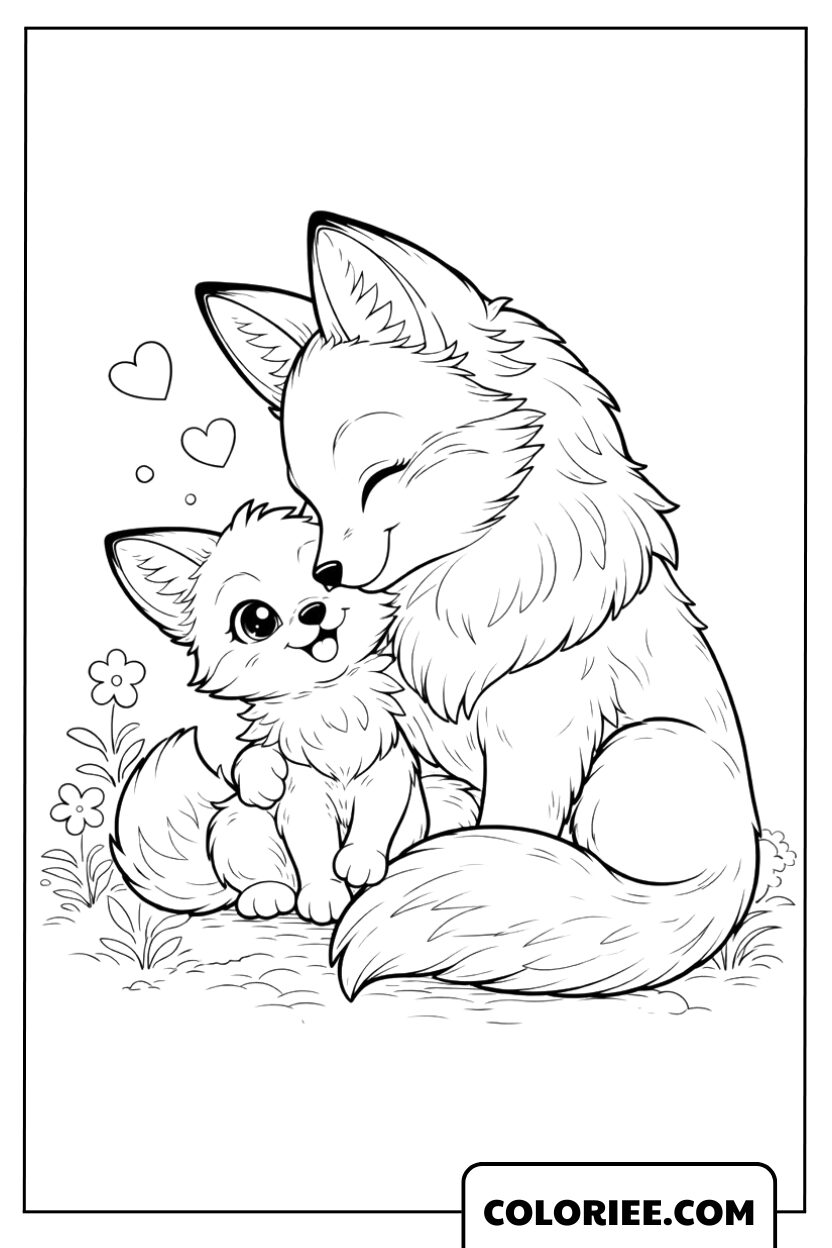 Dessin Renard Maman et Bébé Pleins de Tendresse