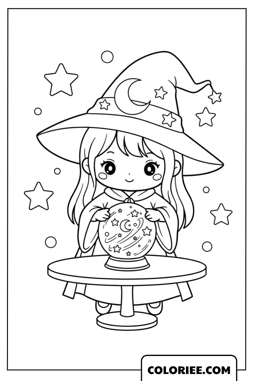 Dessin Sorcière la sorcière avec sa boule de cristal