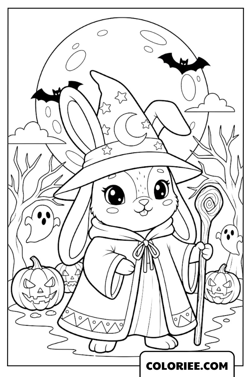 Dessin Sorcière le lapin déguisé en sorcière