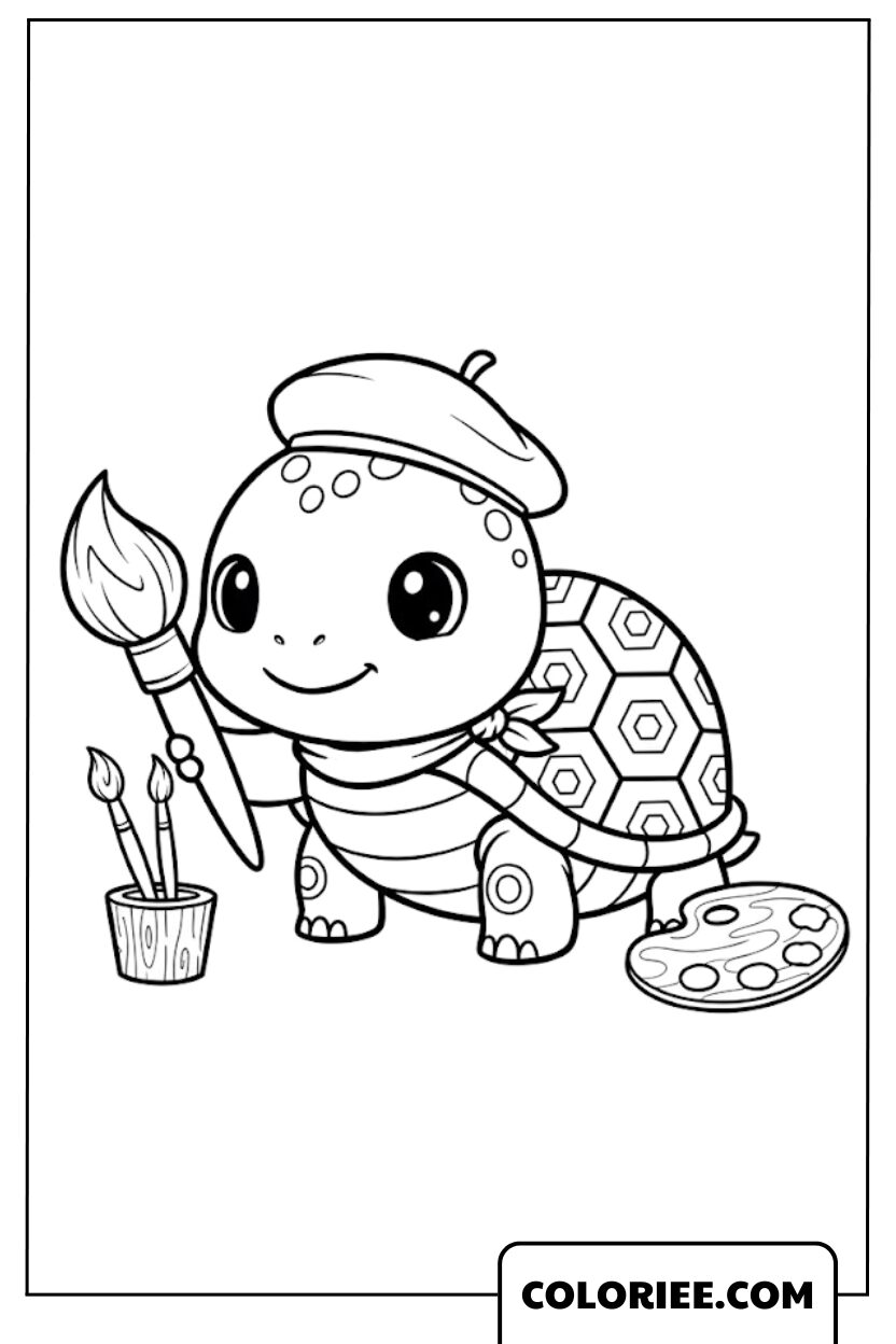 Dessin Tortue Artiste avec Pinceaux
