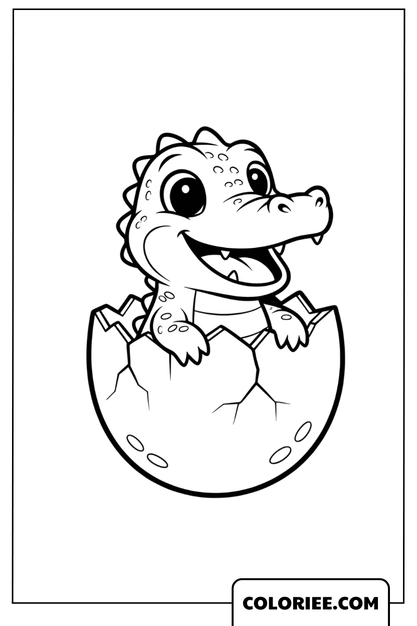 Dessin bébé crocodile sortant de l’œuf