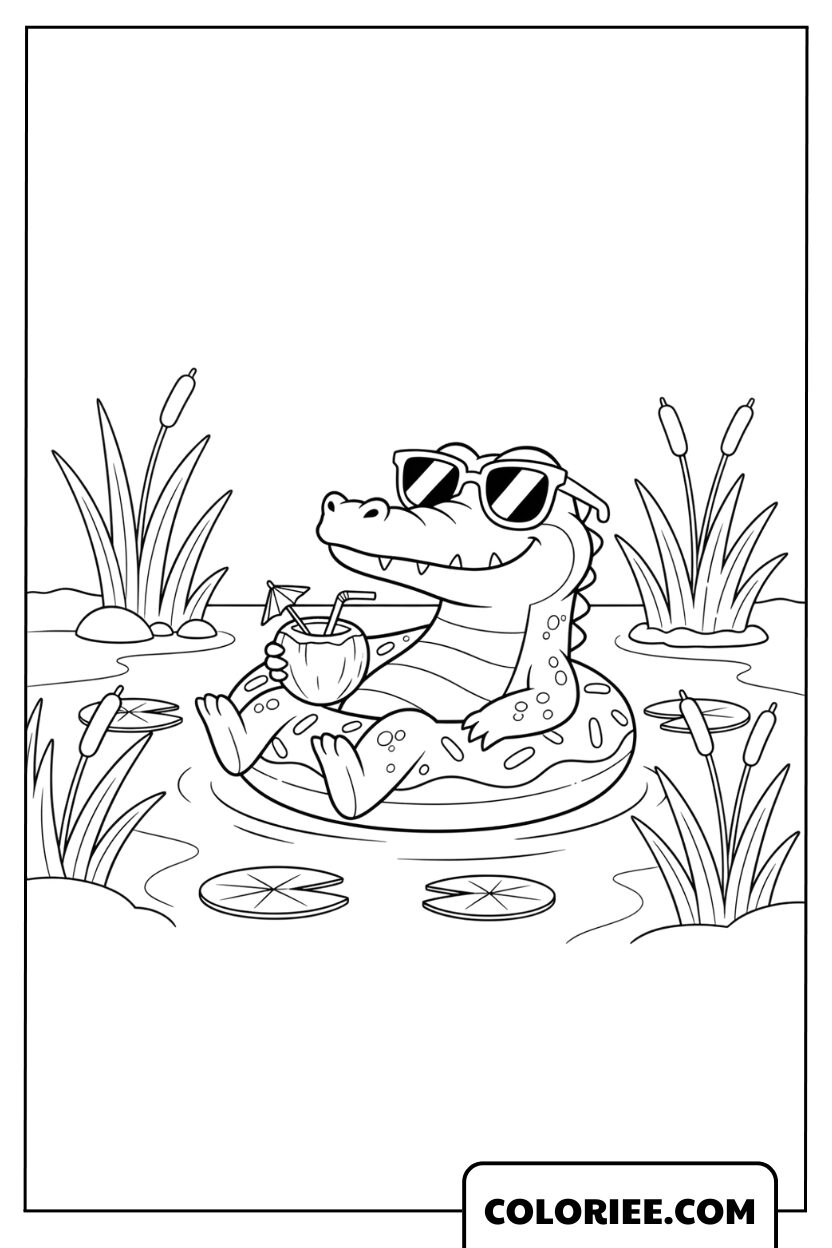 Dessin crocodile se relaxant au soleil