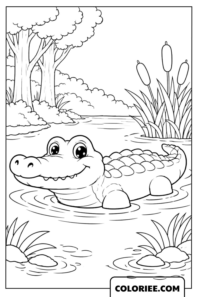 Dessin crocodile se relaxant dans la rivière