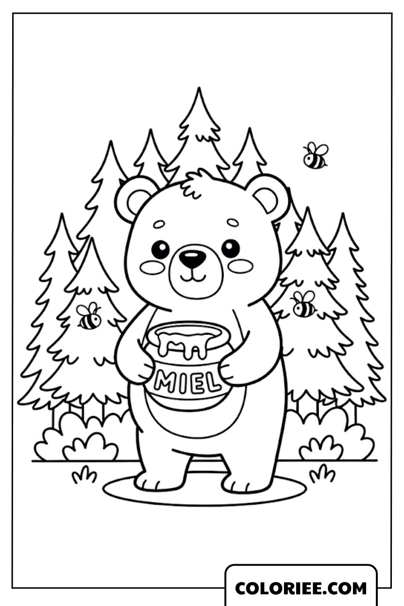 Dessin de l’Ours avec son Pot de Miel dans la Forêt